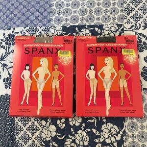 SPANX Super Footless Shapers, size B, two pair - one in nude & one in black